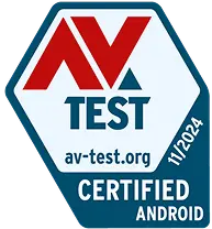 An AV-TEST logo issued 11/2024 for products certified for Android.